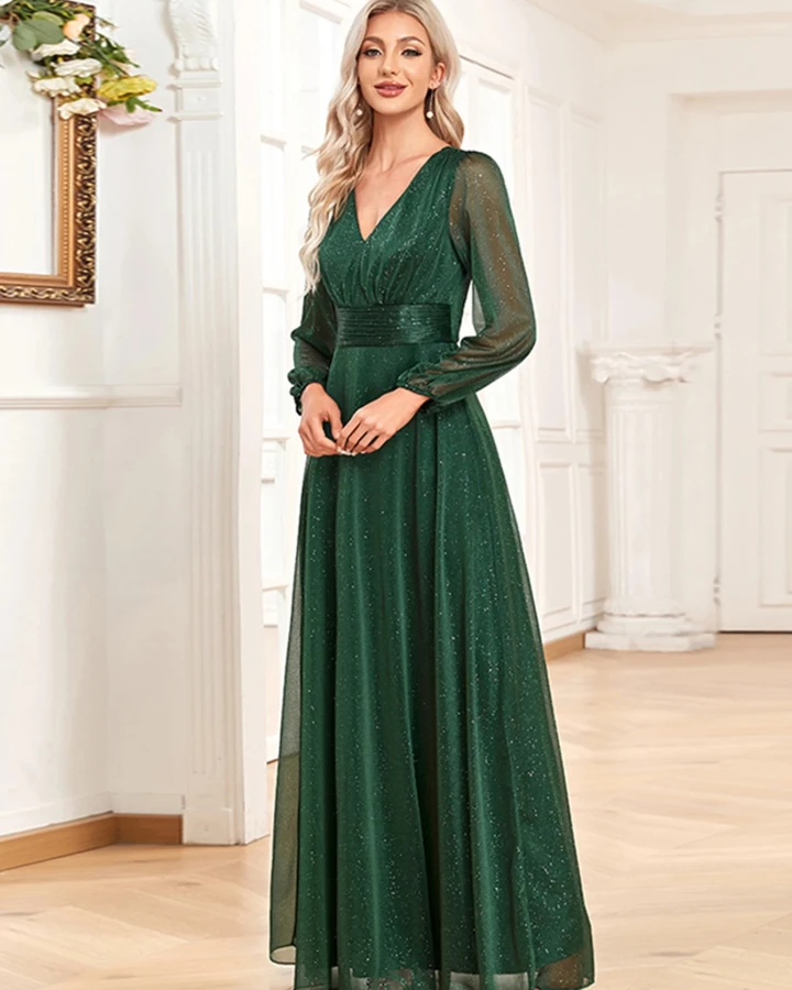 vestido madrinha manga longa verde